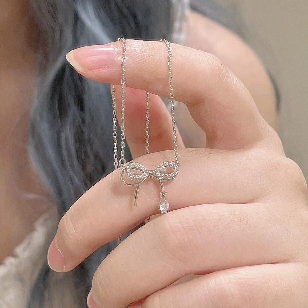 Zircon Bow Knot Pendant Necklace for Women – Elegant Bow Tie Fashion Jewellery