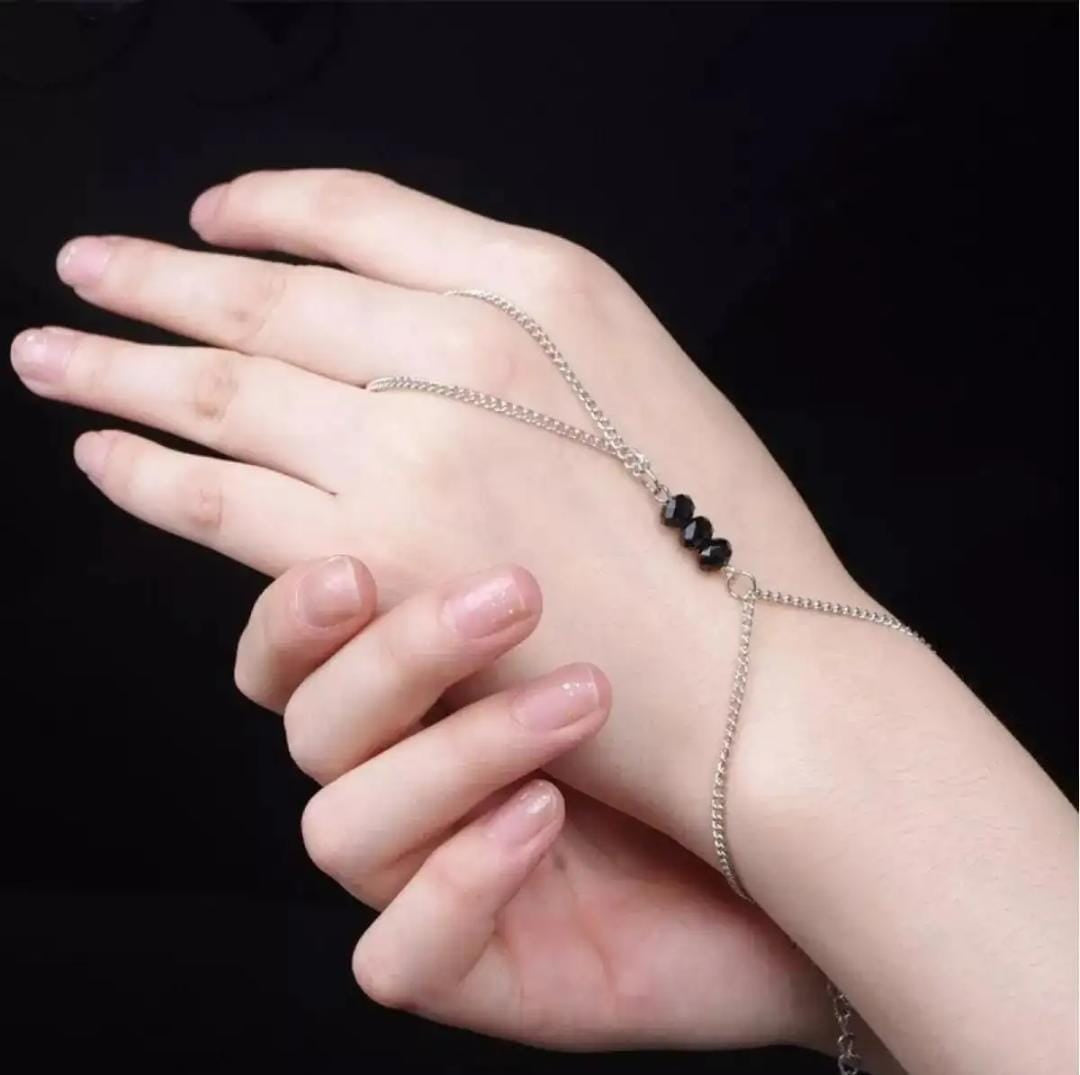Faux Pearl Hand Chain Bracelet with Finger Ring – Elegant Gold Jewellery for Women & Girls