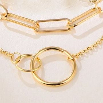 2-Piece Vintage Bohemian Chain Bracelet Set for Women & Girls – Chunky Double Ring Pendant Fashion Jewelry