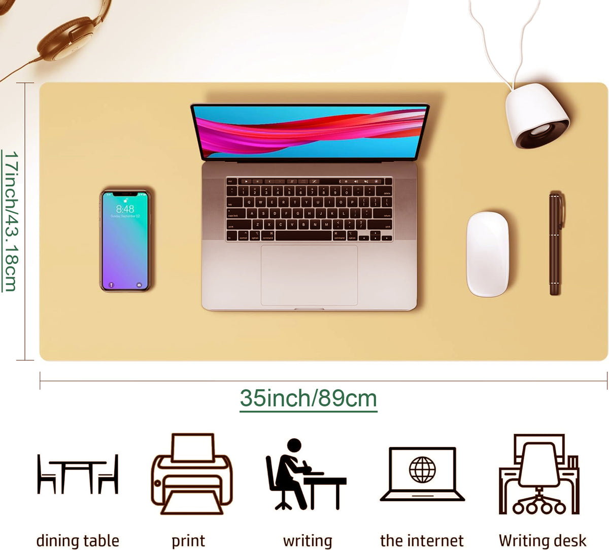 PU Leather Desk Mat Waterproof Office Table Pad for Laptop, Keyboard & Mouse