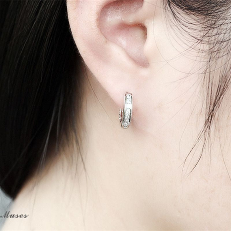 S925 Sterling Silver Huggie Hoop Earrings – Crystal Zirconia Small Hoops for Women & Girls