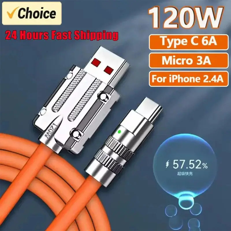 OKS 120W Original Liquid Silicone Type C Data Cable - Fast Charging, Thick and Durable for All Phones