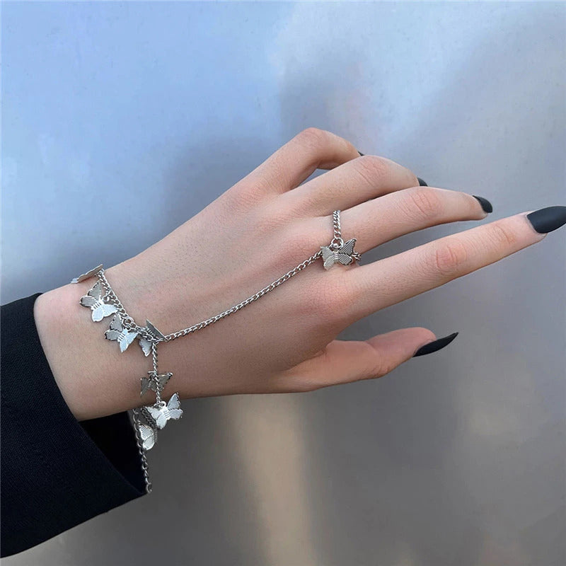 Butterfly Ring Bracelet for Girls & Women – Korean-Style Gold & Silver Fashion Jewellery