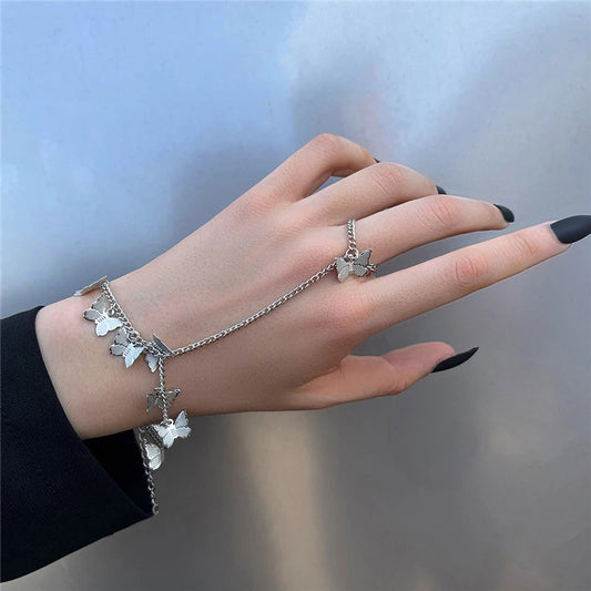 Butterfly Ring Bracelet for Girls & Women – Korean-Style Gold & Silver Fashion Jewellery