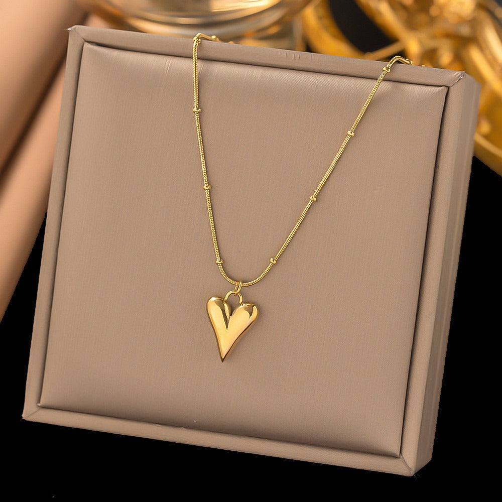 Golden Stainless Steel Heart Pendant Necklace for Women | Chunky Chain Jewelry