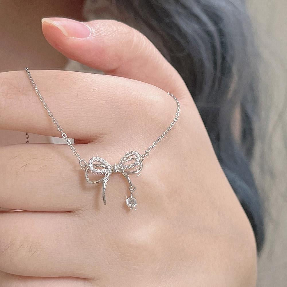Zircon Bow Knot Pendant Necklace for Women – Elegant Bow Tie Fashion Jewellery