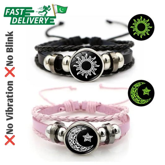 Luminous Sun & Moon Couple Bracelets – 2-Piece Adjustable Black Braided Friendship Bracelets