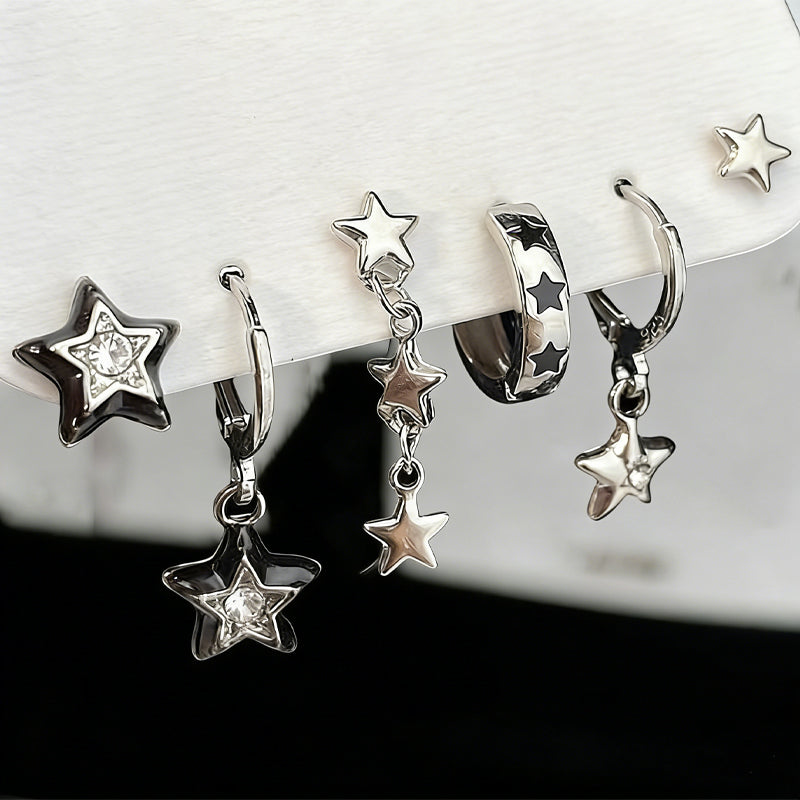 6Pcs Y2K Star Earrings Set for Women | Crystal Dangle Hoop Earrings | Goth Trendy Party Jewelry