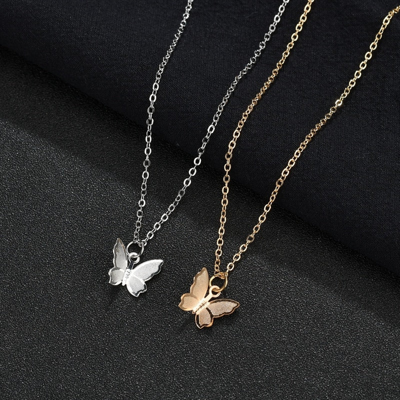 Butterfly Pendant Necklace for Girls & Women – Korean-Style Gold & Silver Long Chain Jewellery