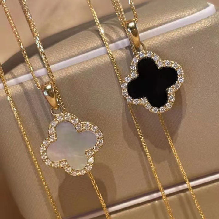 Rose Gold Black Clover Necklace for Women | Korean Fashion Titanium Pendant