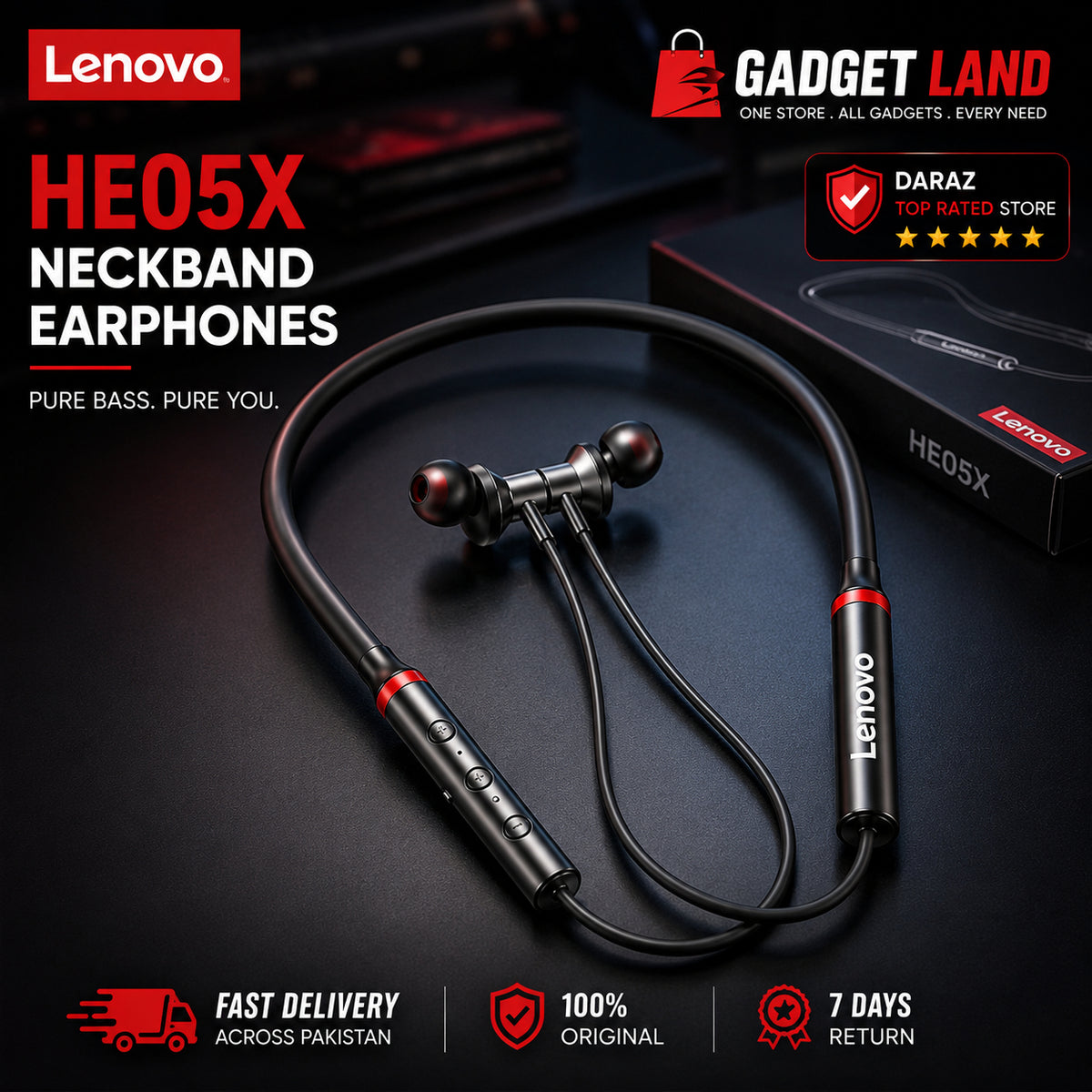 Lenovo HE05 X Wireless Neckband Bluetooth 5.4 Headphones – Heavy Bass Stereo Sound, Magnetic Earphones, Noise Reduction & Sports Headset