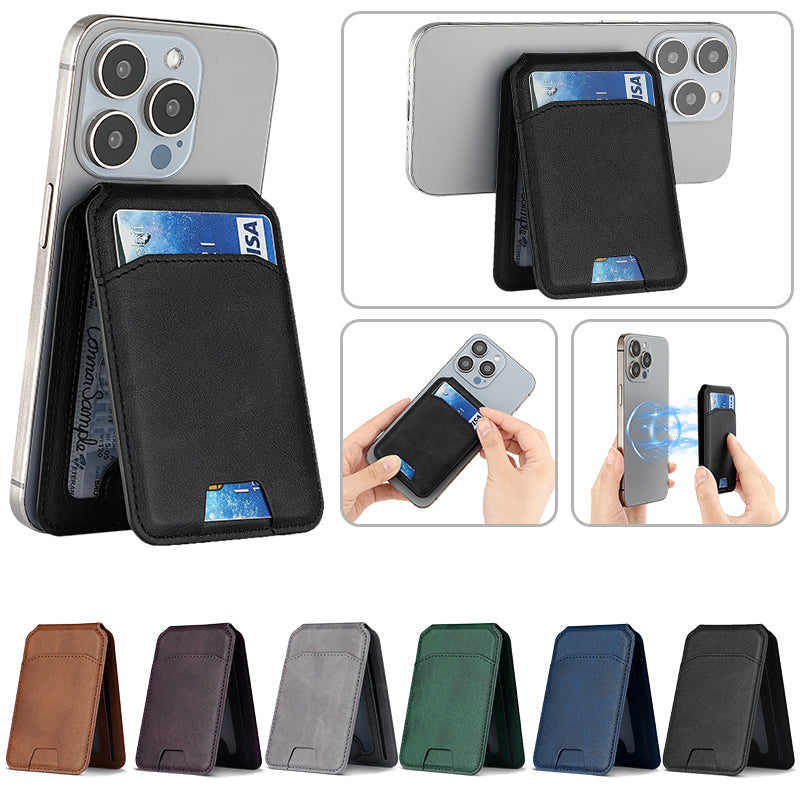 MagSafe Magnetic Card Holder Phone Case – PU Leather Wallet Cover with Stand & Credit Card Pocket