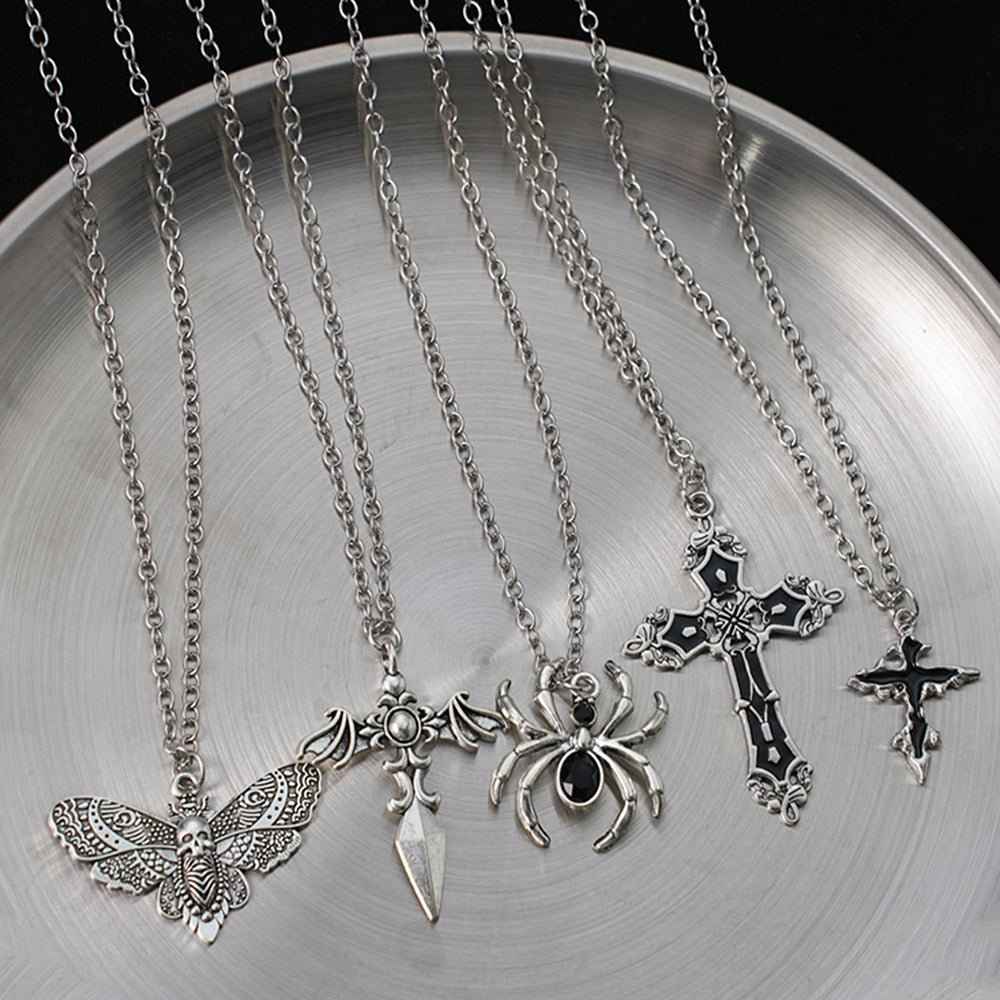 Y2K Spider & Cross Necklace Set – Trendy Gothic-Inspired Jewellery for Girls & Women