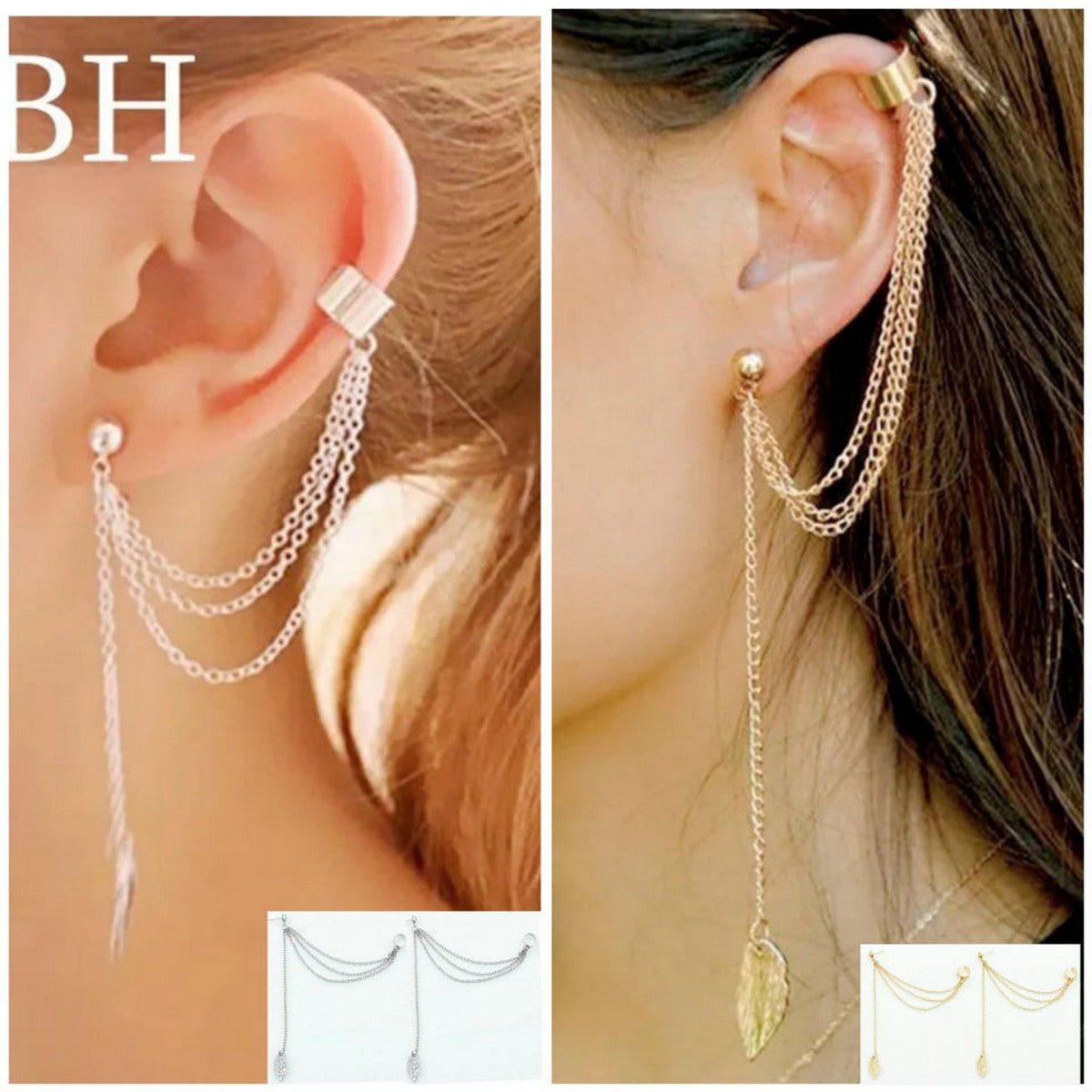 Leaf Tassel Ear Cuff Earrings for Girls & Women – Stylish Long Chain Drop Earrings
