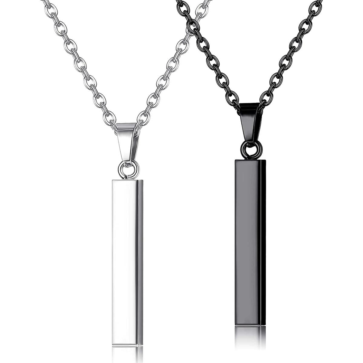 Silver Vertical Bar Necklace for Men – Stainless Steel Pendant Chain