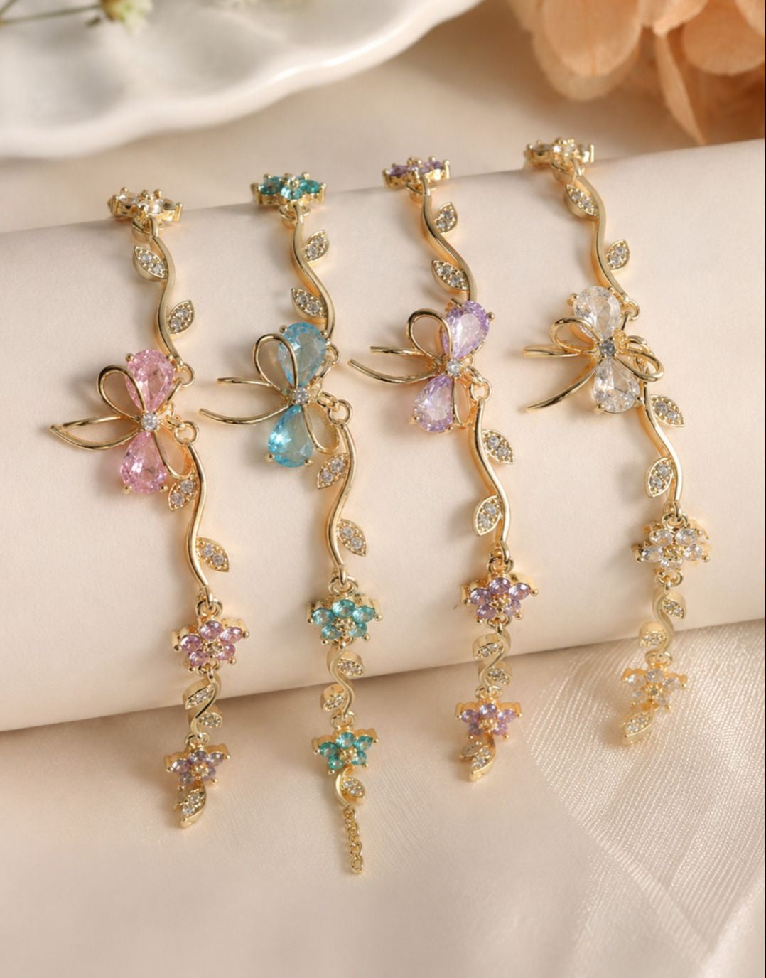 Tulip Bow Bracelet with Crystal Stones for Women & Girls