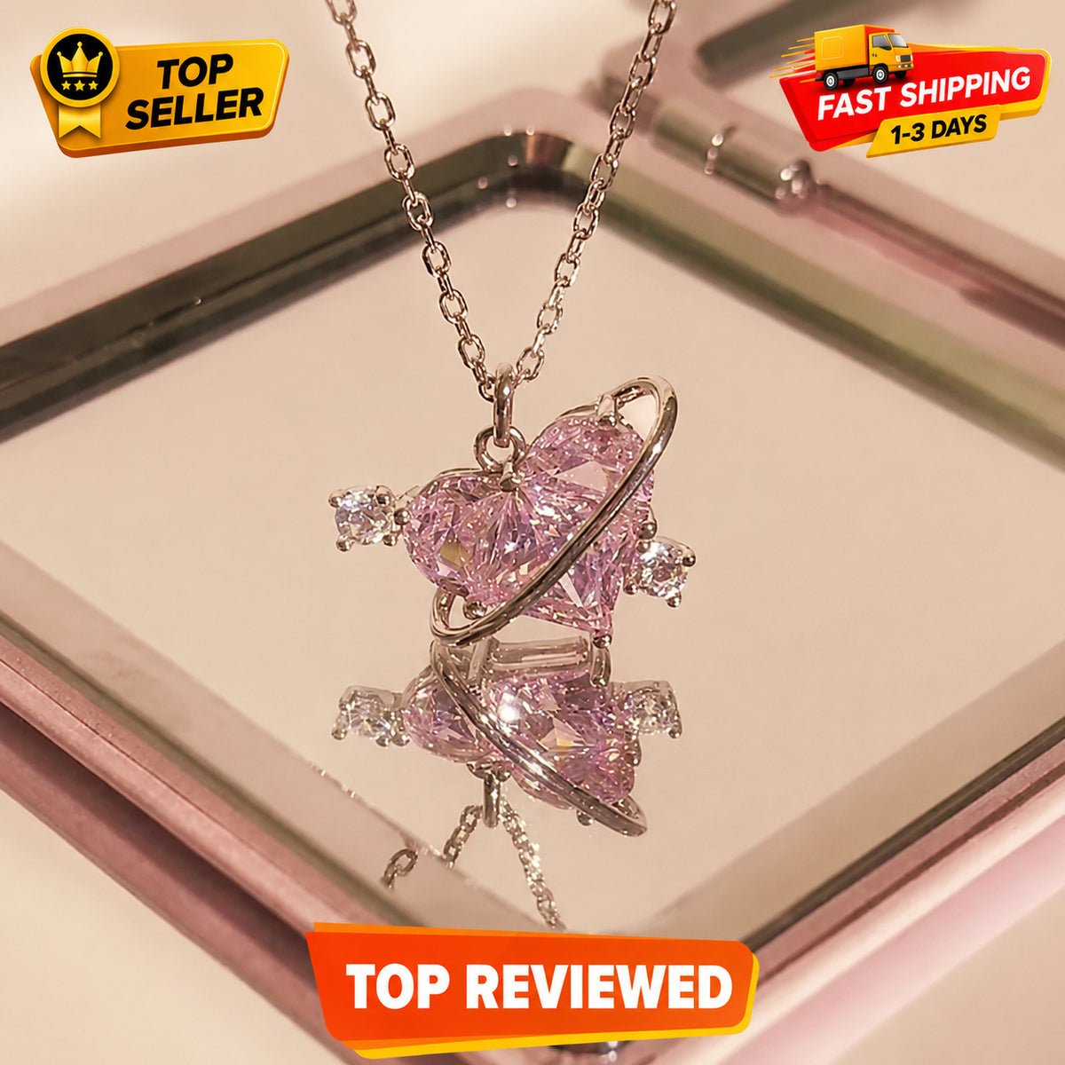 Pink Crystal Heart Pendant Necklace for Women & Girls – Elegant Clavicle Chain | Gearzone Fashion Jewellery