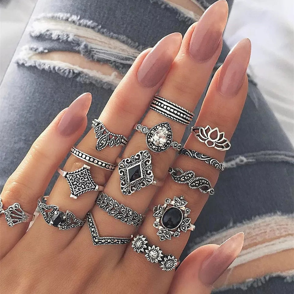 15Pcs Silver Ring Set for Women & Girls | Stackable Fashion Rings | Wedding & Anniversary Jewelry