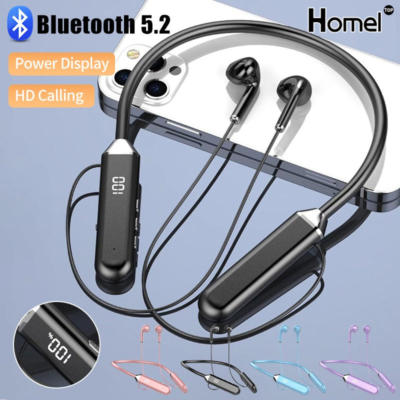 Magnetic Neckband Wireless Bluetooth 5.2 Headphones – LED Digital Display, Noise Reduction, Sports Earphones with Built-in Mic