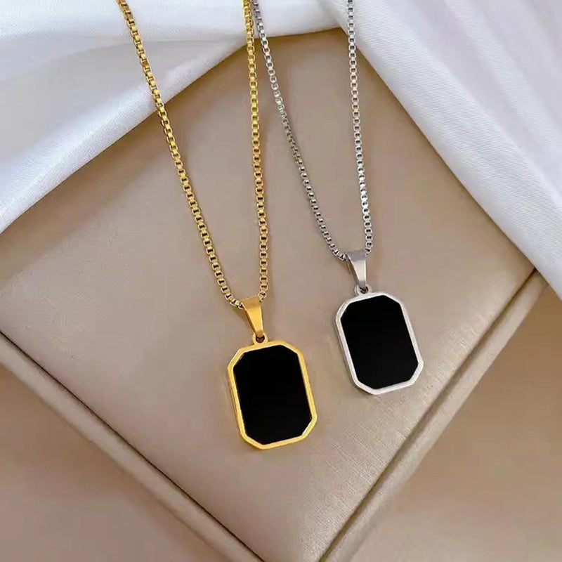 Korean Style Square Pendant Necklace for Women – Black Geometric Fashion Jewelry
