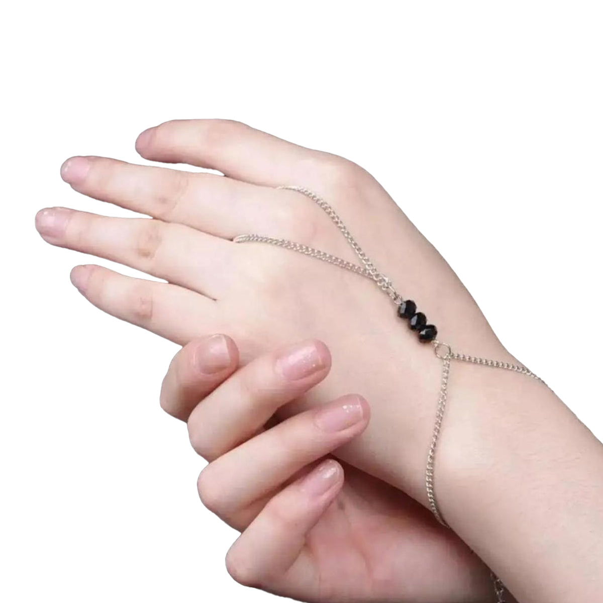 Faux Pearl Hand Chain Bracelet with Finger Ring – Elegant Gold Jewellery for Women & Girls