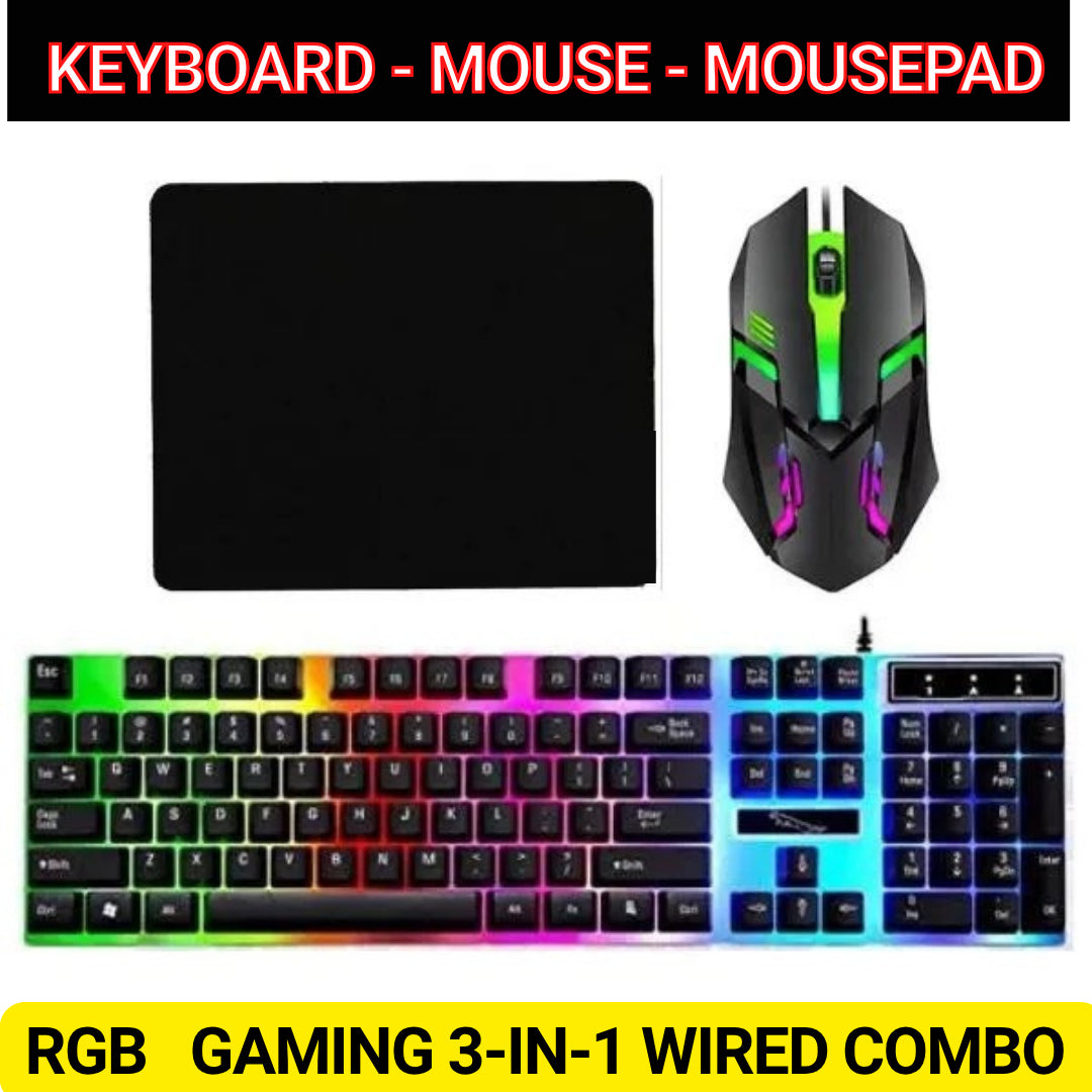Panorama 3-in-1 RGB Gaming Combo | Backlit Keyboard, Gaming Mouse & Mouse Pad | 104-Key Wired Keyboard Set for PC & Laptop