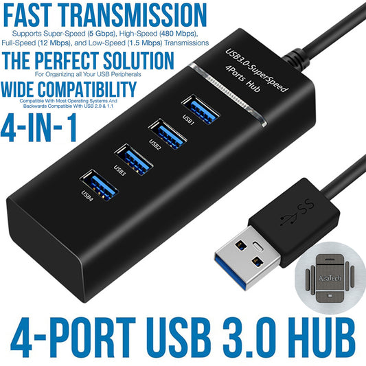 4 Port USB 3.0 Hub High Speed USB Hub Splitter for PC & Laptop