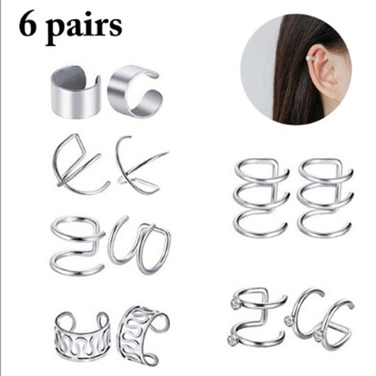 6-Pair Non-Piercing Ear Cuff Set – Stylish Metal Ear Clips for Girls & Women