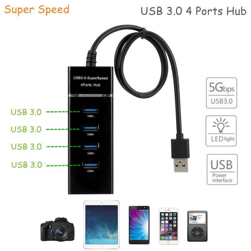 4 Port USB 3.0 Hub High Speed USB Hub Splitter for PC & Laptop