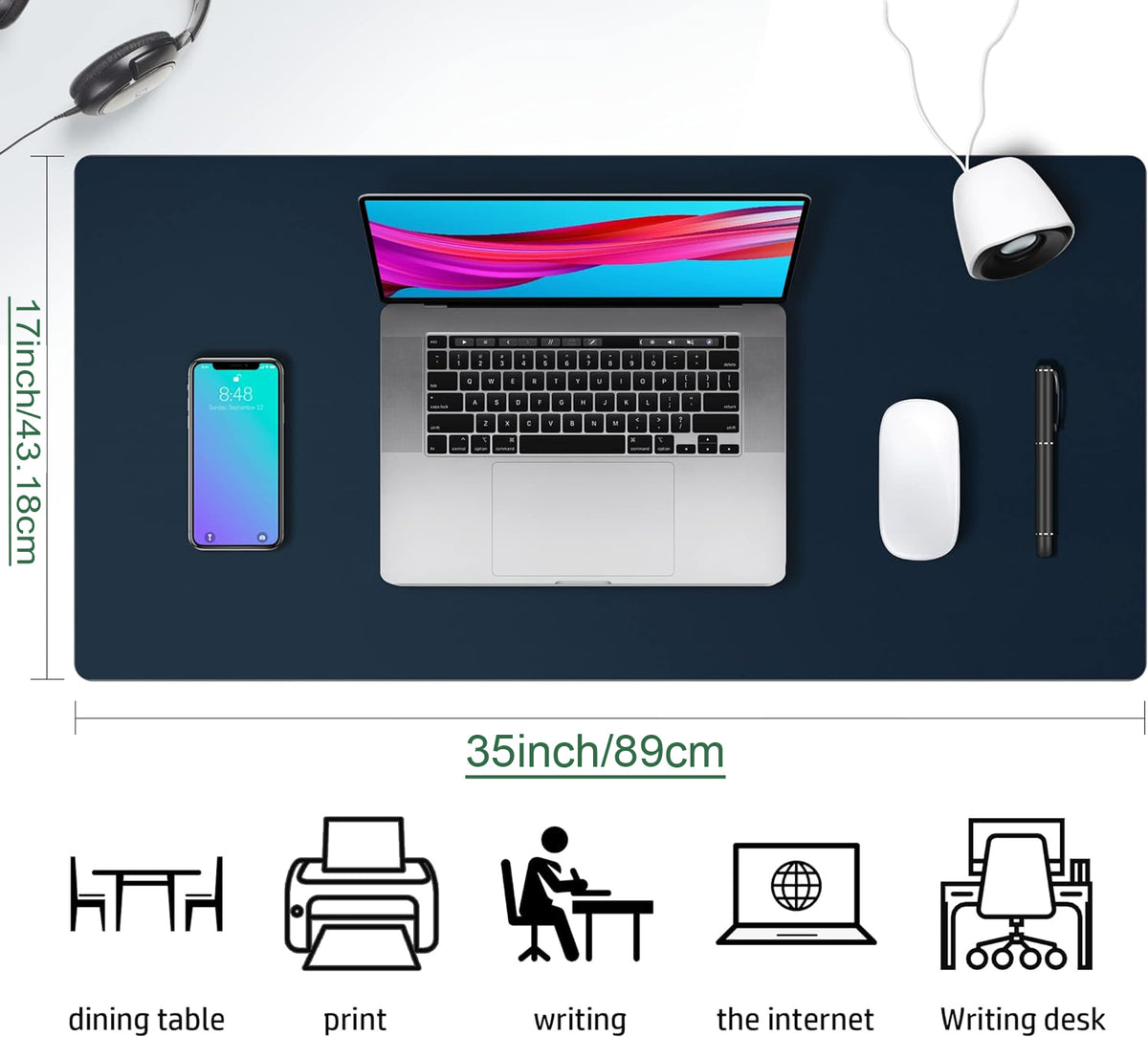 PU Leather Desk Mat Waterproof Office Table Pad for Laptop, Keyboard & Mouse