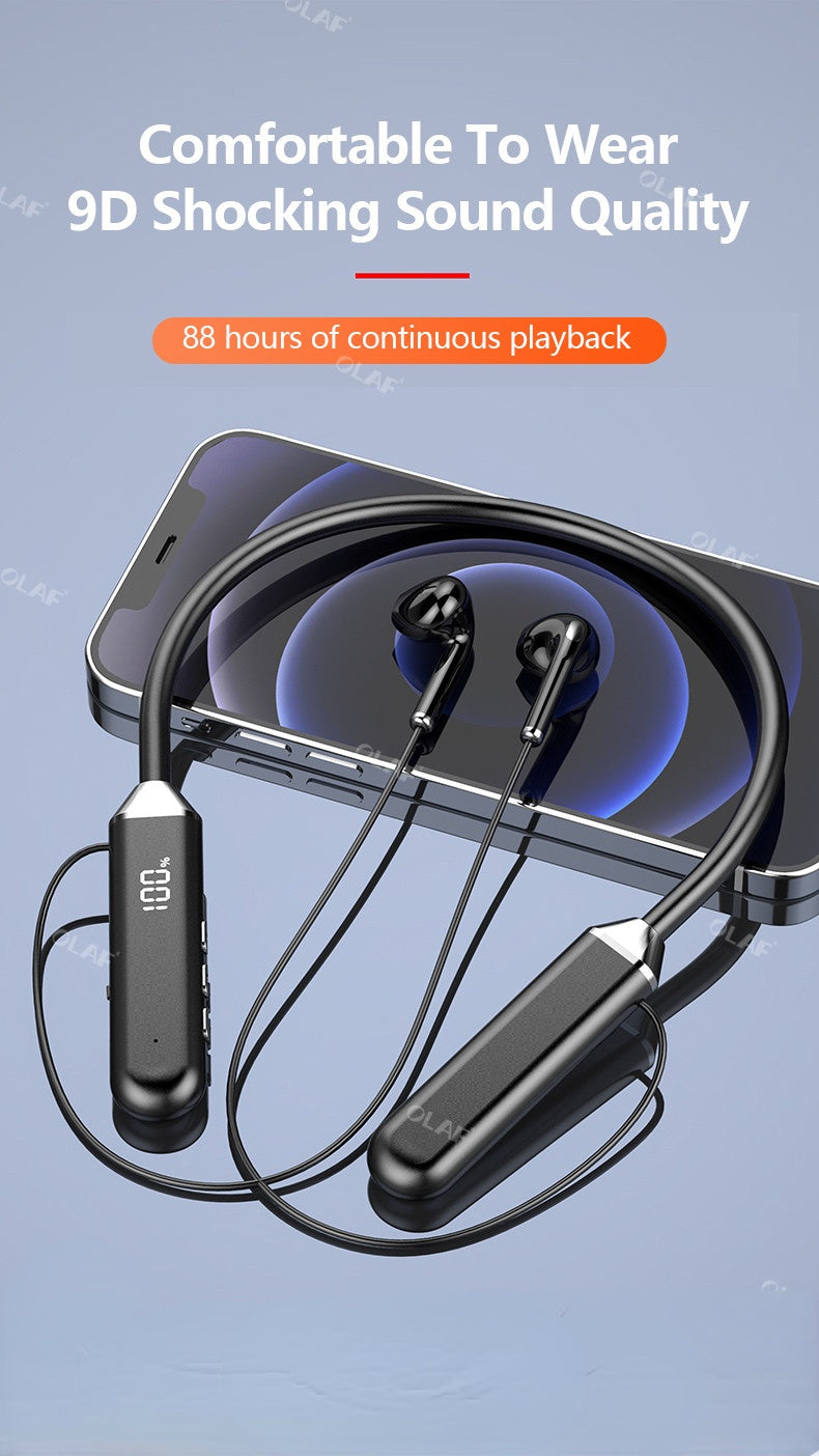 Magnetic Neckband Wireless Bluetooth 5.2 Headphones – LED Digital Display, Noise Reduction, Sports Earphones with Built-in Mic