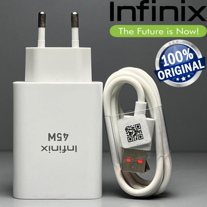 Original 45W Fast Charger For Infinix Mobiles – USB Type-C PD Wall Adapter + Cable | Compatible with Zero, Note, GT Series and all other Smartphones