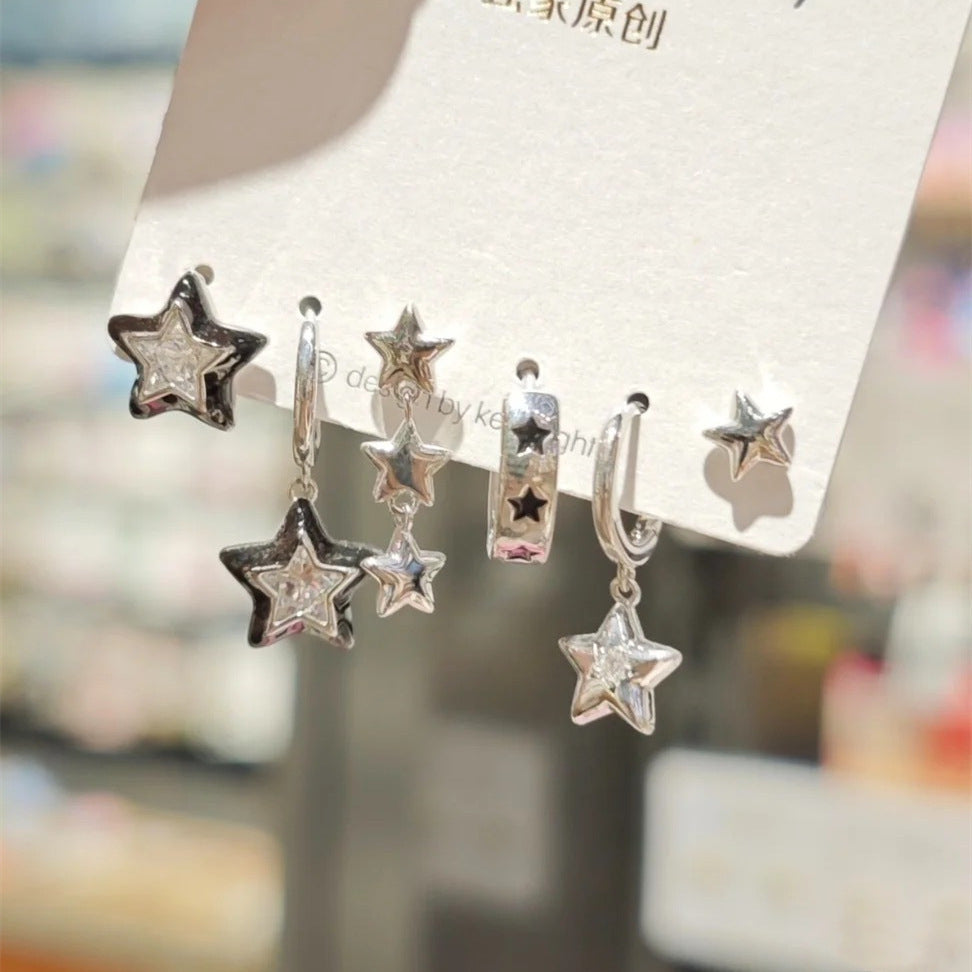 6Pcs Y2K Star Earrings Set for Women | Crystal Dangle Hoop Earrings | Goth Trendy Party Jewelry