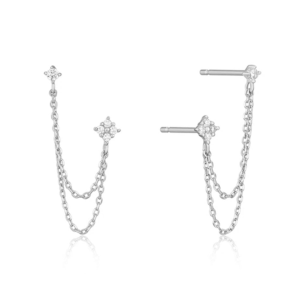 Double Ear Studs with Tassel Chain Earrings for Women – Elegant CZ Hanging Fashion Jewellery
