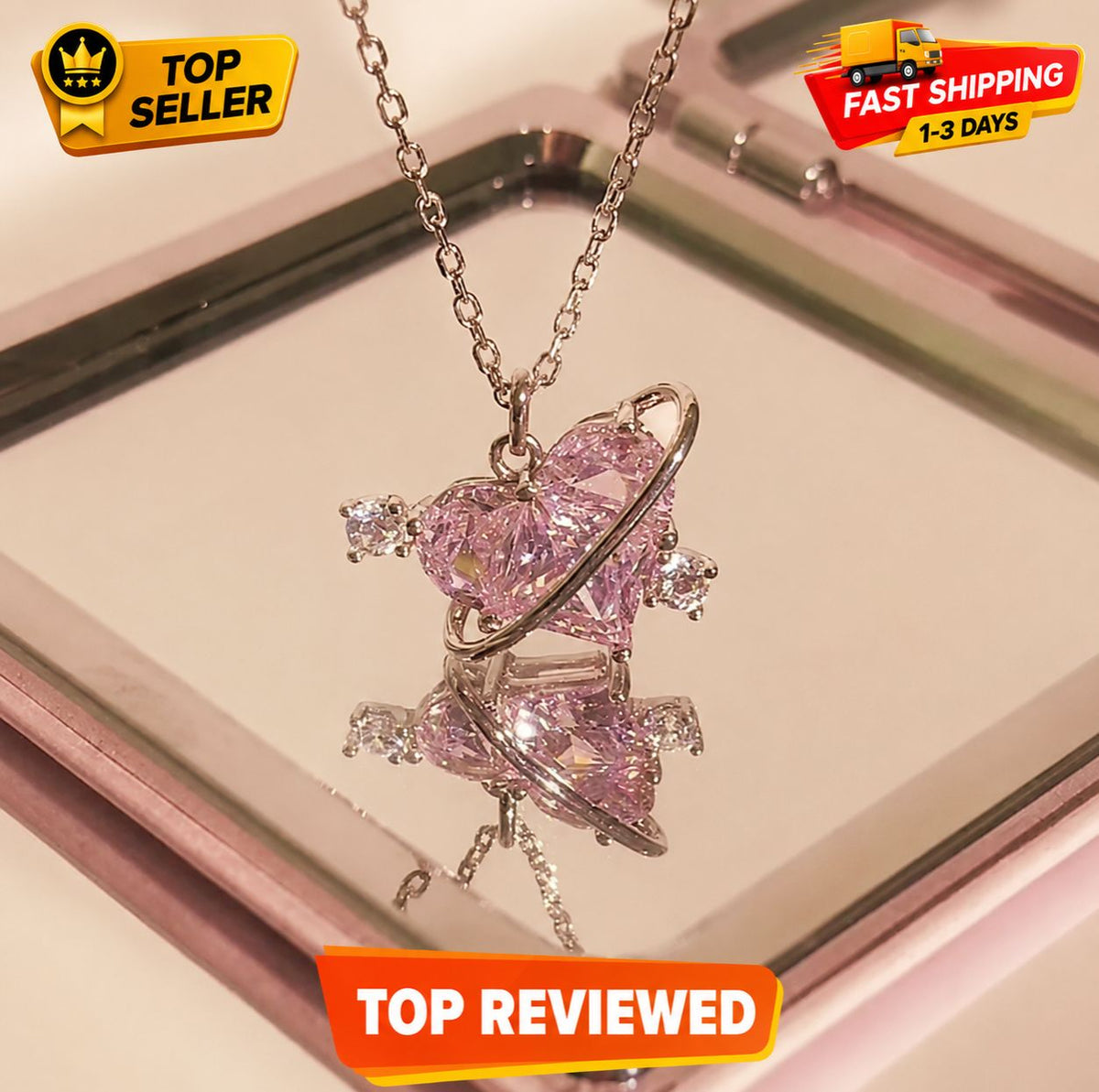 Pink Crystal Heart Pendant Necklace for Women & Girls – Elegant Clavicle Chain | Gearzone Fashion Jewellery