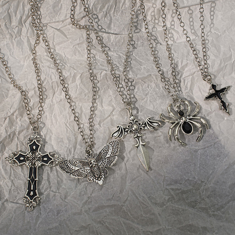 Y2K Spider & Cross Necklace Set – Trendy Gothic-Inspired Jewellery for Girls & Women