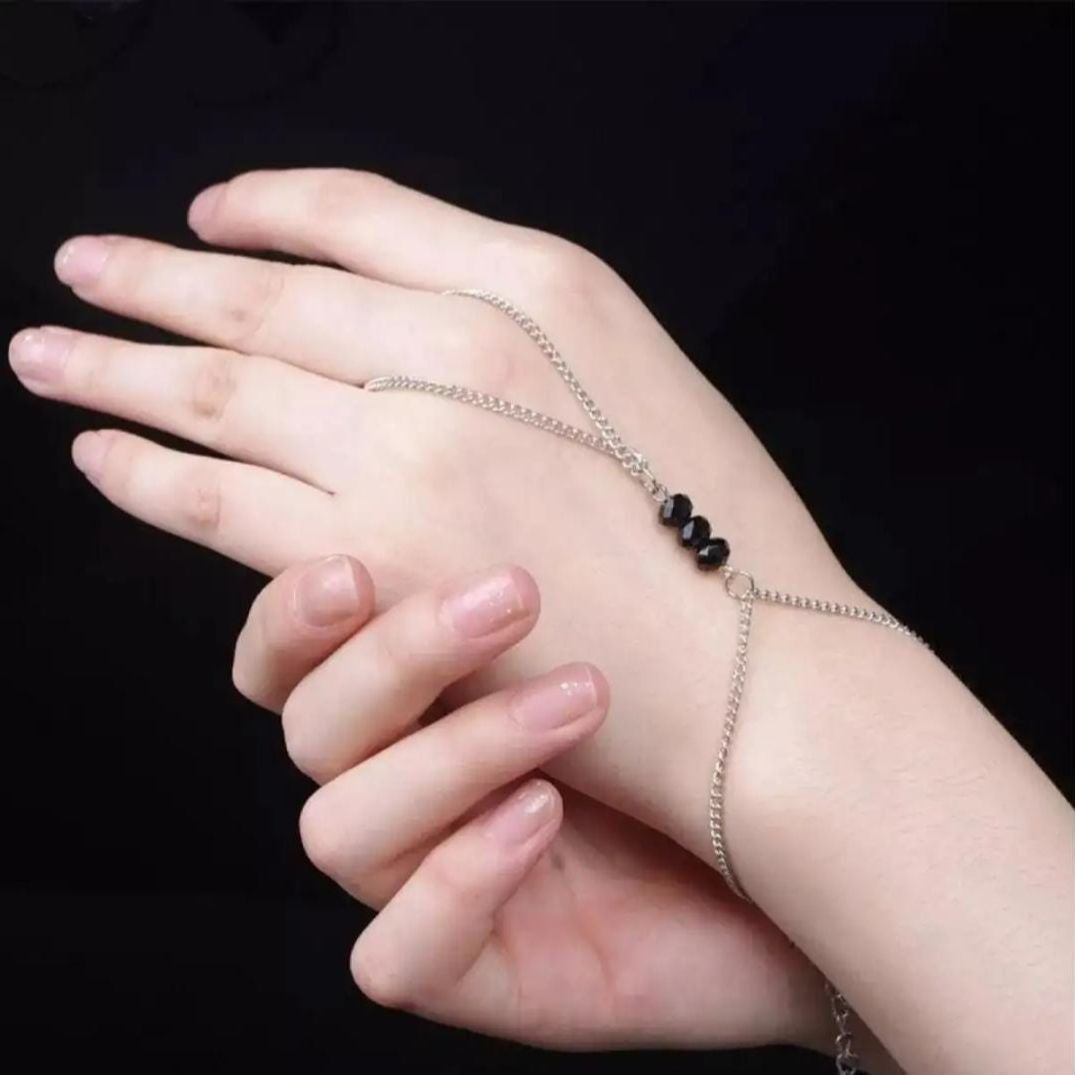 Faux Pearl Hand Chain Bracelet with Finger Ring – Elegant Gold Jewellery for Women & Girls