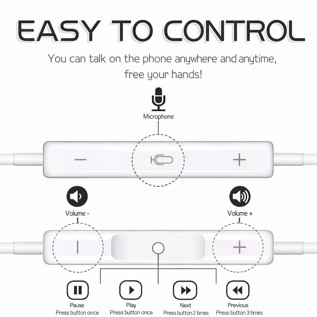 Wired Handsfree Earphones with Lightning Connector – Pop-Up Window Earbuds for iPhone 7 to 14 & Compatible Phones