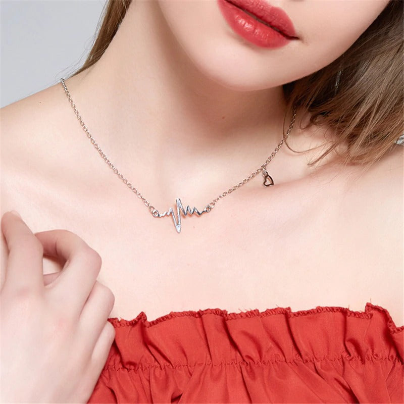 ECG Heartbeat Necklace for Women – Titanium Steel Pulse Pendant Clavicle Chain | Gearzone Fashion Jewellery