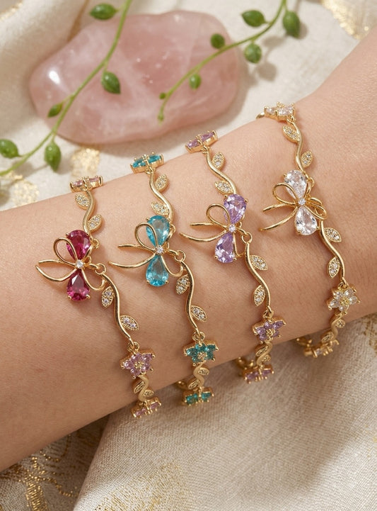 Tulip Bow Bracelet with Crystal Stones for Women & Girls