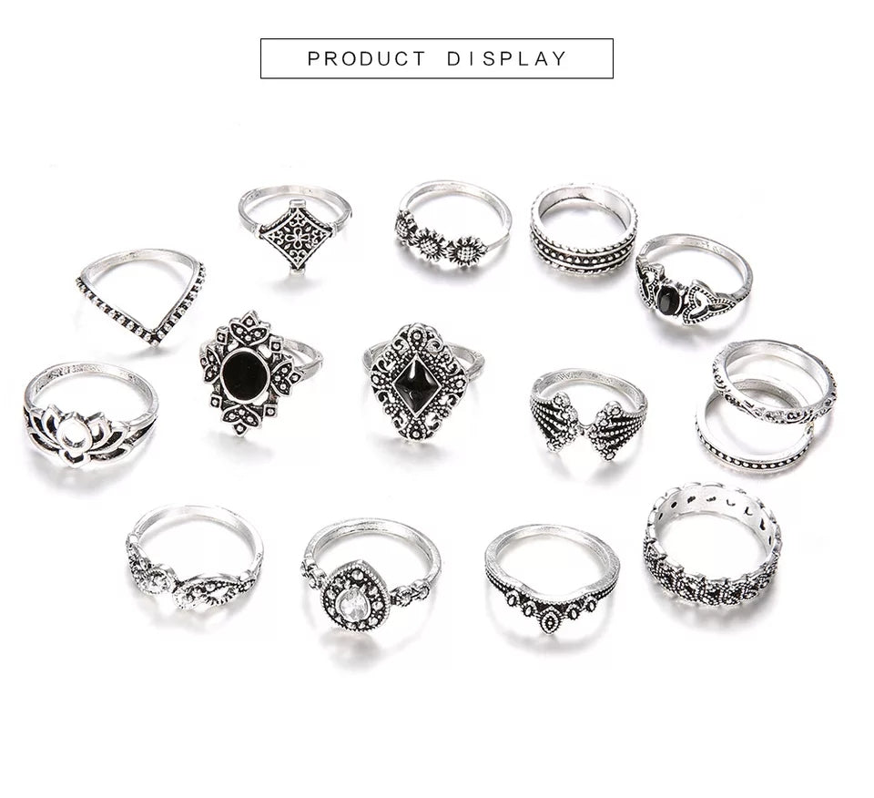 15Pcs Silver Ring Set for Women & Girls | Stackable Fashion Rings | Wedding & Anniversary Jewelry