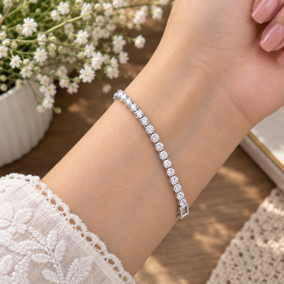 Stainless Steel Crystal Tennis Bracelet for Women