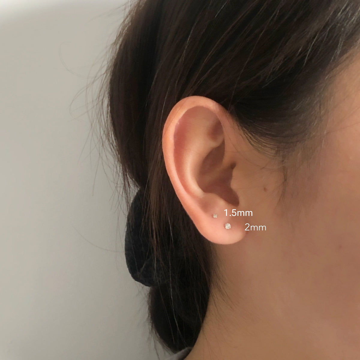 2mm Tiny Natural Diamond Stud Earrings | 14K White Gold Plated Silver | Minimalist Small Stud Earrings
