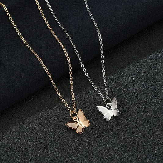 Butterfly Pendant Necklace for Girls & Women – Korean-Style Gold & Silver Long Chain Jewellery
