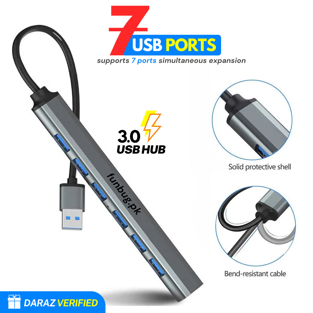 FunBug USB 3.0 Hub 4 Port & 7 Port | High-Speed Multi USB Splitter Adapter | USB Extension for PC, Laptop, Gaming, Keyboard & Mouse