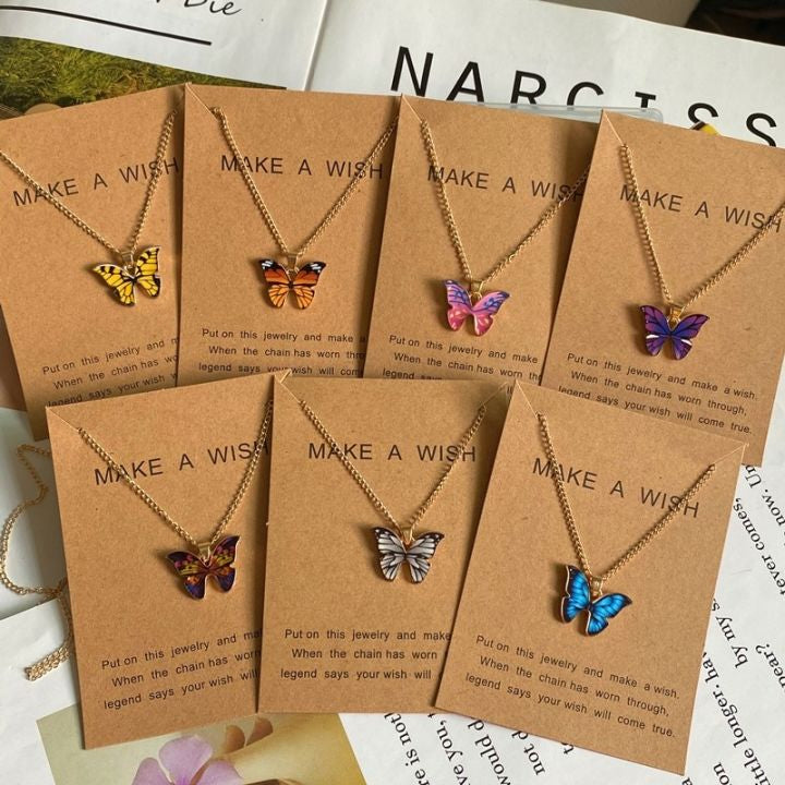 Korean Butterfly Charm Necklace for Girls | Elegant Alloy Pendant Jewelry