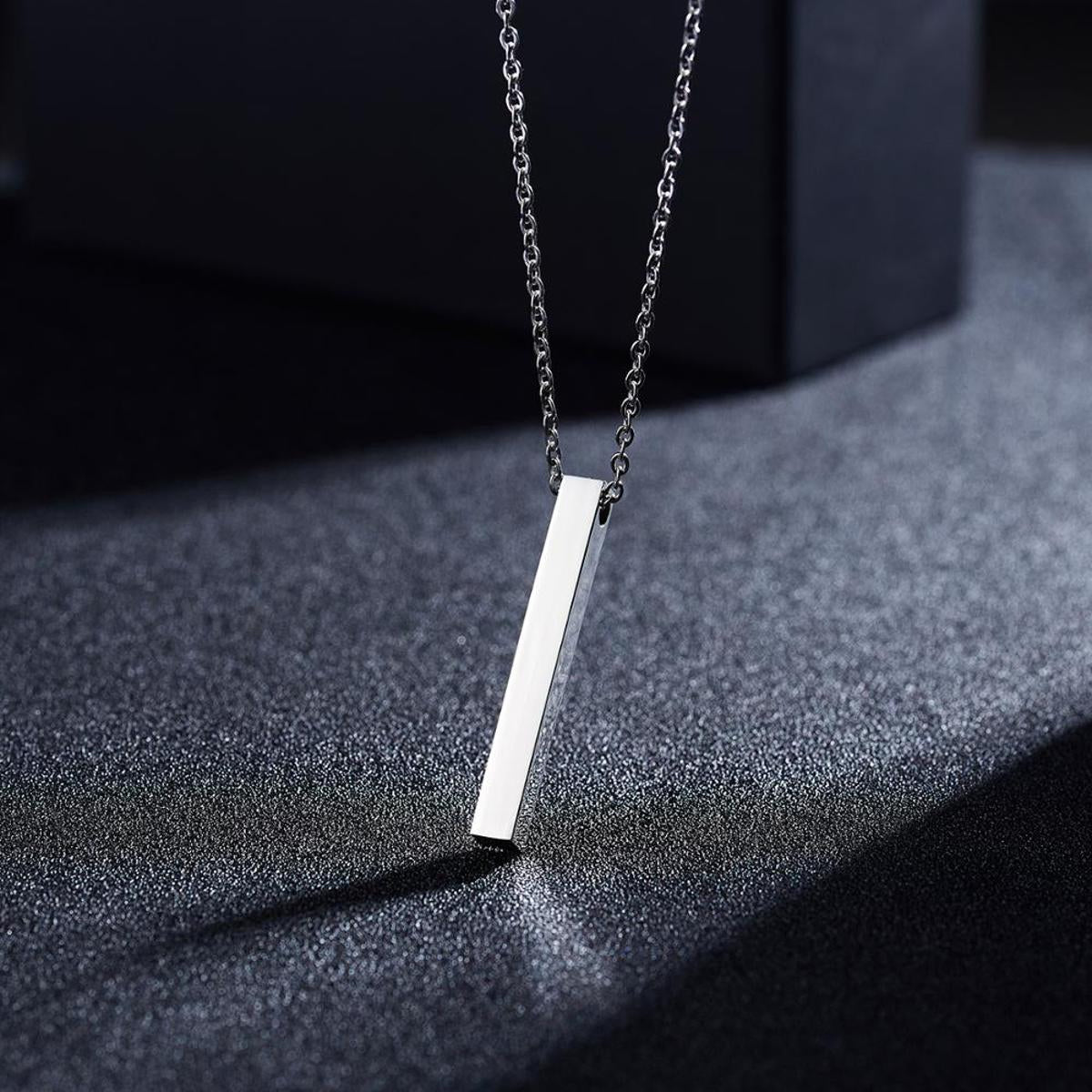 Silver Vertical Bar Necklace for Men – Stainless Steel Pendant Chain