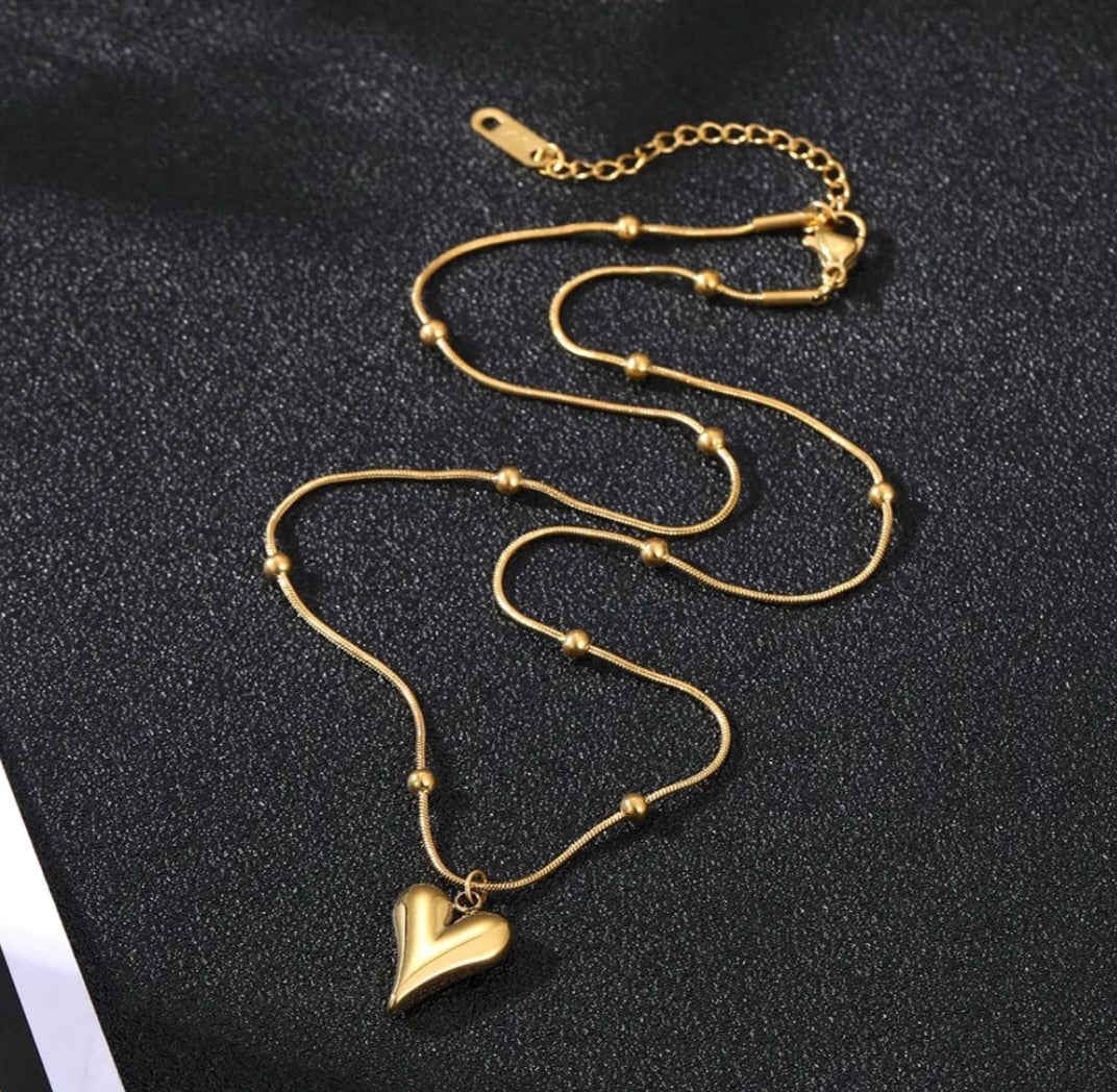 Golden Stainless Steel Heart Pendant Necklace for Women | Chunky Chain Jewelry