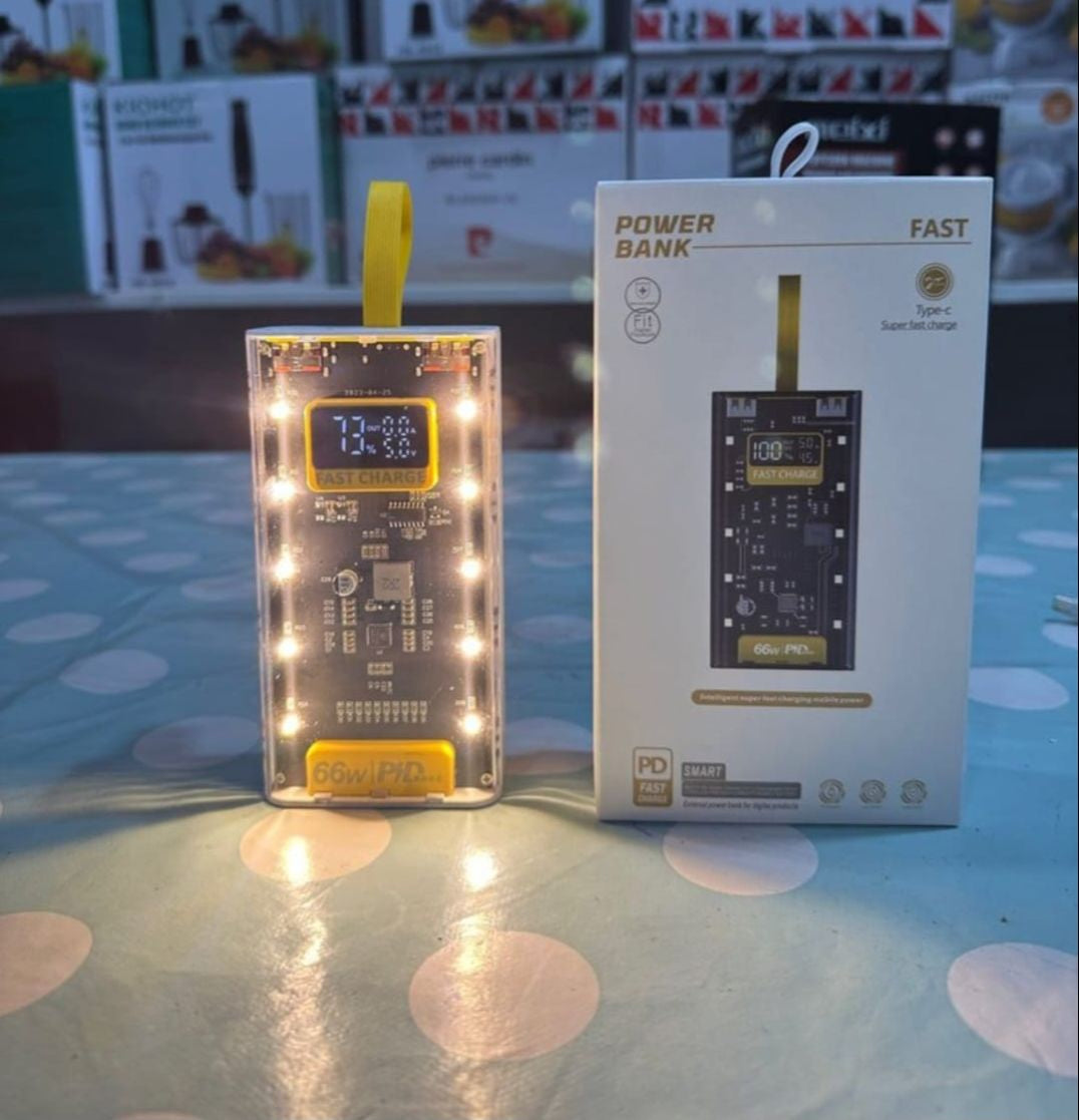 66W Power Bank -20000MAH- Transparent Power Bank 20000 MAH - Portable Fast Charging - Super Fast Charger - Samsung Xiomi and for all Devices - Super Fast Charging Transparent 66W Power Bank- 20000 MAH Portable Mini Power Bank- LED Display.