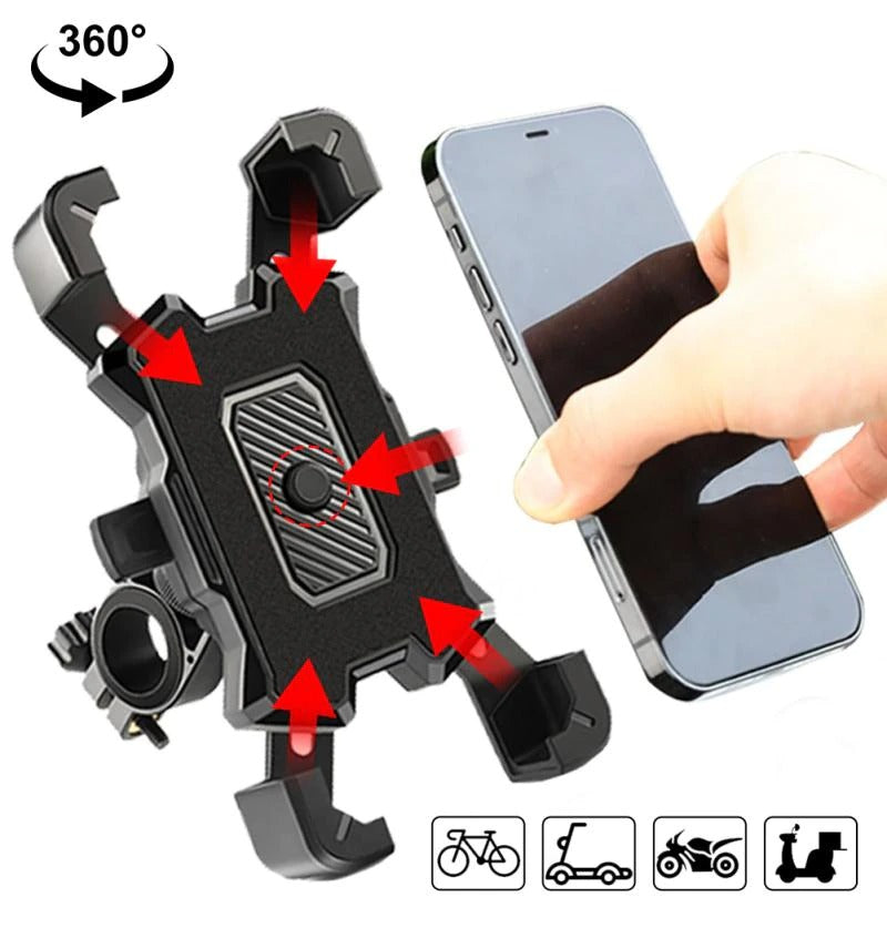 Bike Phone Holder Stand Mount Universal 360 Rotation, Adjustable Clamp, Compatible with Phones up to 8 cm, Black, Red, Fits Bicycles, Motorcycles, Strollers, Treadmills